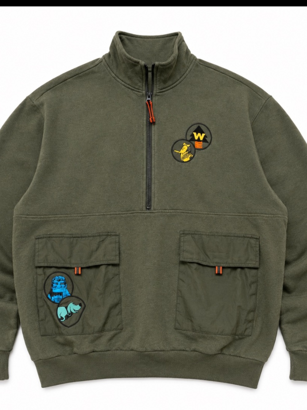 Disney Olive Green Utility Quarter Zip Pullover Large Cargo Pocket Streetwear
